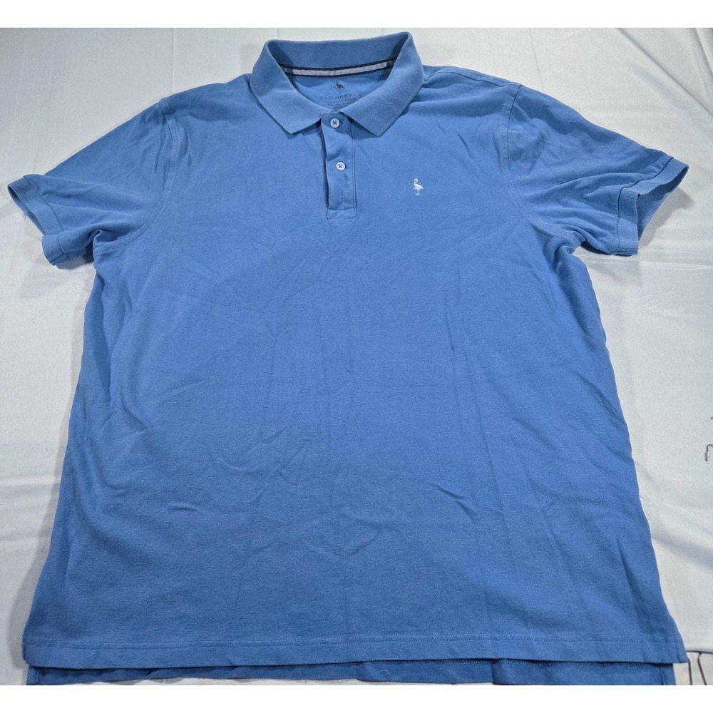 Tailorbyrd Collection Mens XL Blue Flamingo Logo Pique Polo Shirt Stretch Cotton